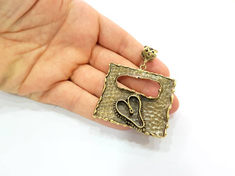 Antique Bronze Pendant Blank inlay Blank Mosaic Blank Resin Blank Bezel Base Setting Mountings Antique Bronze Plated Brass ( 52x51mm ) G8710
