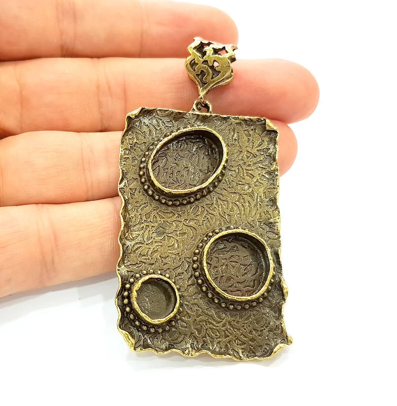 Antique Bronze Pendant Blank inlay Blank Mosaic Blank Resin Blank Bezel Base Setting Mountings Antique Bronze Plated Brass ( 58x38mm ) G8711