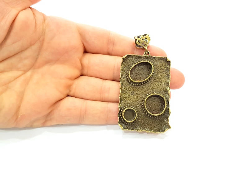 Antique Bronze Pendant Blank inlay Blank Mosaic Blank Resin Blank Bezel Base Setting Mountings Antique Bronze Plated Brass ( 58x38mm ) G8711