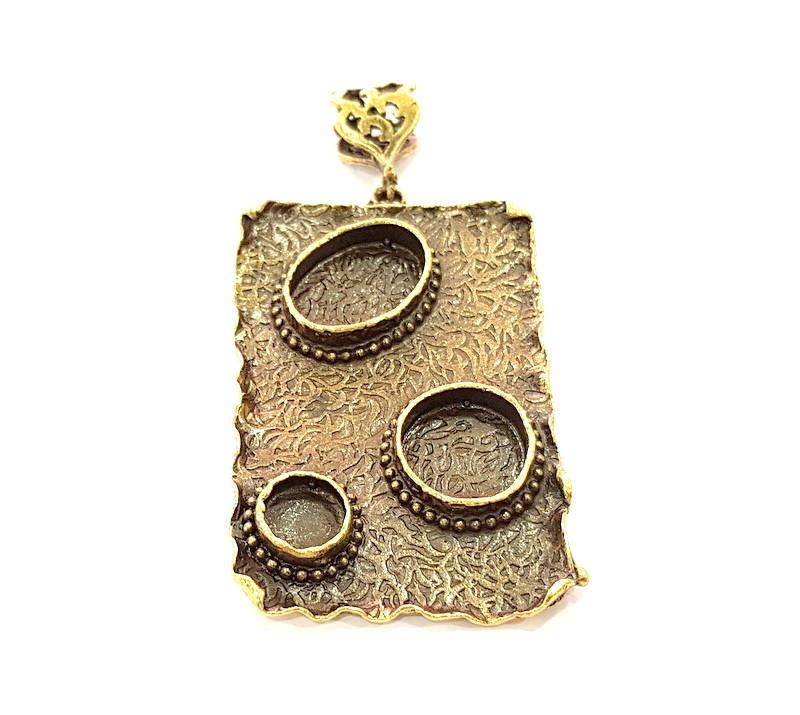 Antique Bronze Pendant Blank inlay Blank Mosaic Blank Resin Blank Bezel Base Setting Mountings Antique Bronze Plated Brass ( 58x38mm ) G8711