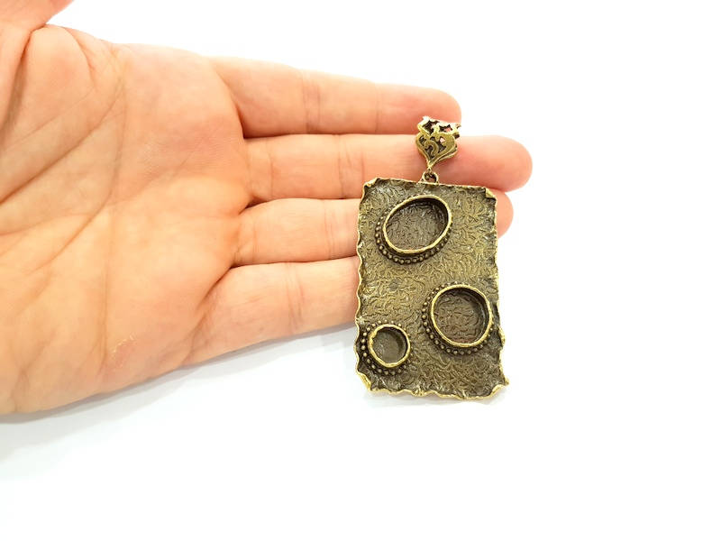 Antique Bronze Pendant Blank inlay Blank Mosaic Blank Resin Blank Bezel Base Setting Mountings Antique Bronze Plated Brass ( 58x38mm ) G8711