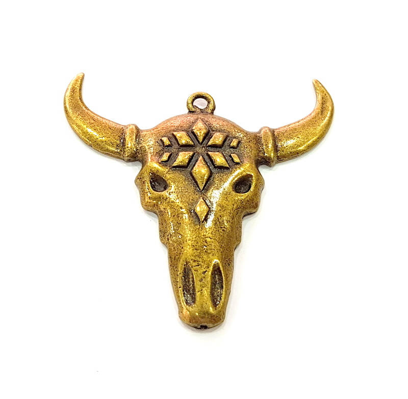 Ox Head Skull Pendant Antique Bronze Plated Pendant (57x56mm) G8716