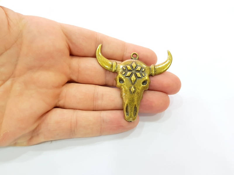 Ox Head Skull Pendant Antique Bronze Plated Pendant (57x56mm) G8716