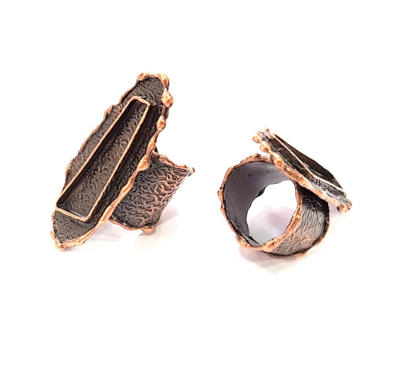 Copper Ring Blank inlay Ring Blank Mosaic Ring Bezel Base Settings Cabochon Mountings (32x10mm blank ) Antique Copper Plated Brass G8742