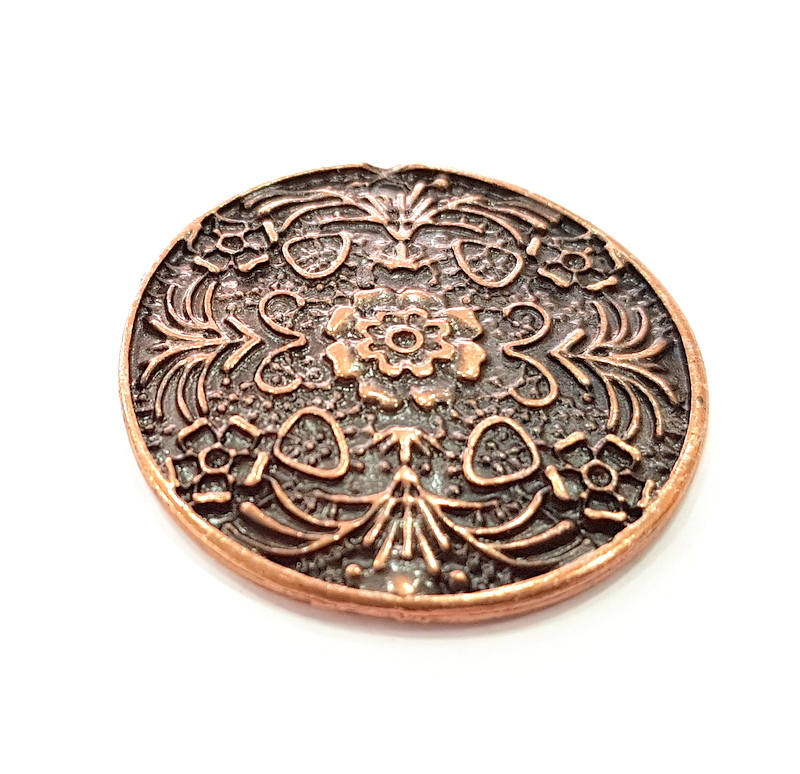 2 Antique Copper Medallion Pendant Antique Copper Plated Pendant (34mm) G8750