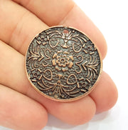 2 Antique Copper Medallion Pendant Antique Copper Plated Pendant (34mm) G8750
