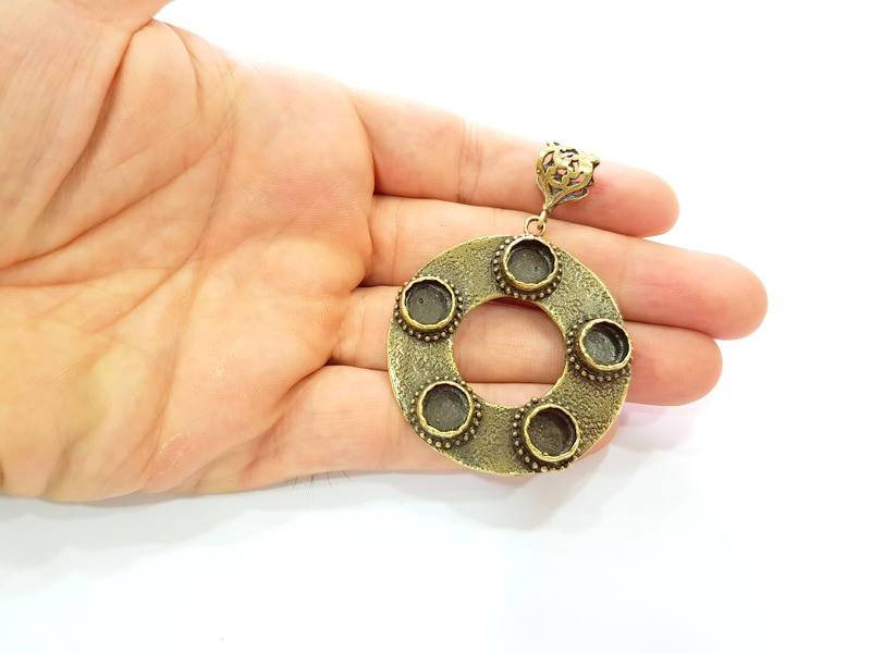 Antique Bronze Pendant Blank inlay Blank Mosaic Blank Resin Blank Bezel Base Setting Mountings Antique Bronze Plated Brass ( 49mm ) G8764