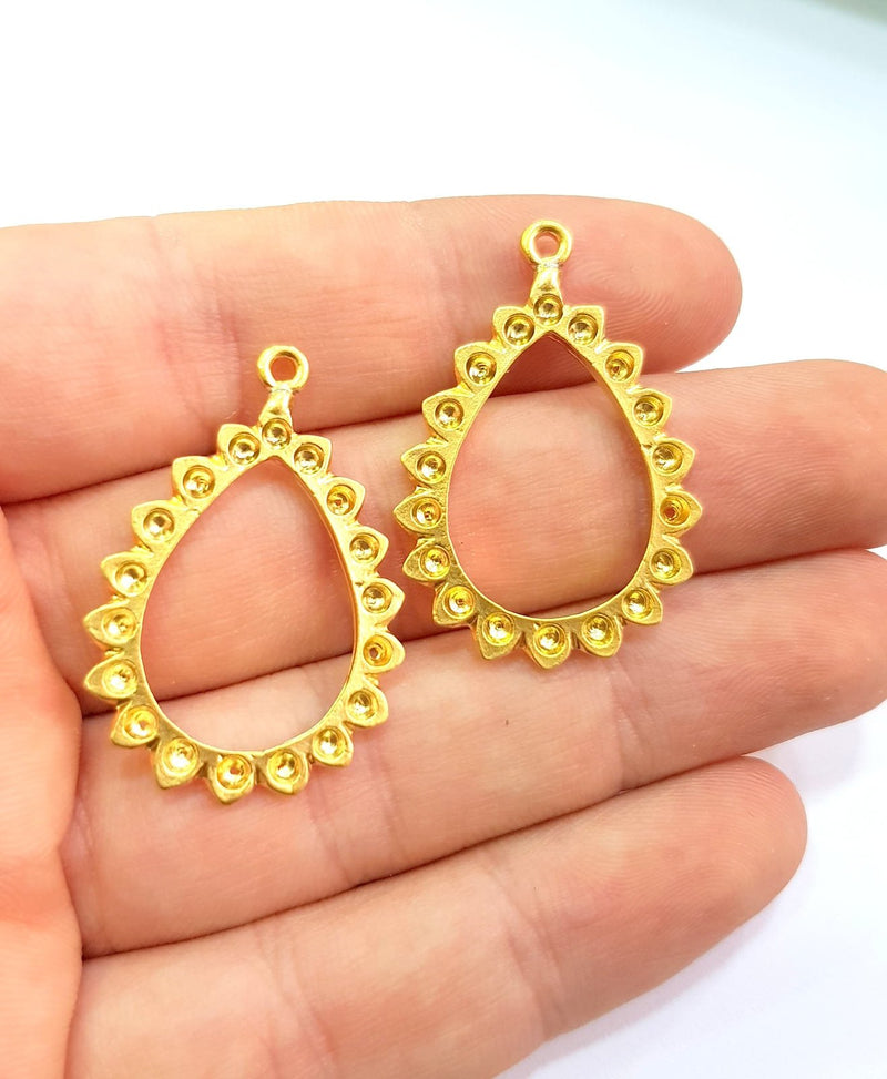 4 Gold Drop Charm Gold Plated Charms  (35x23mm)  G8807
