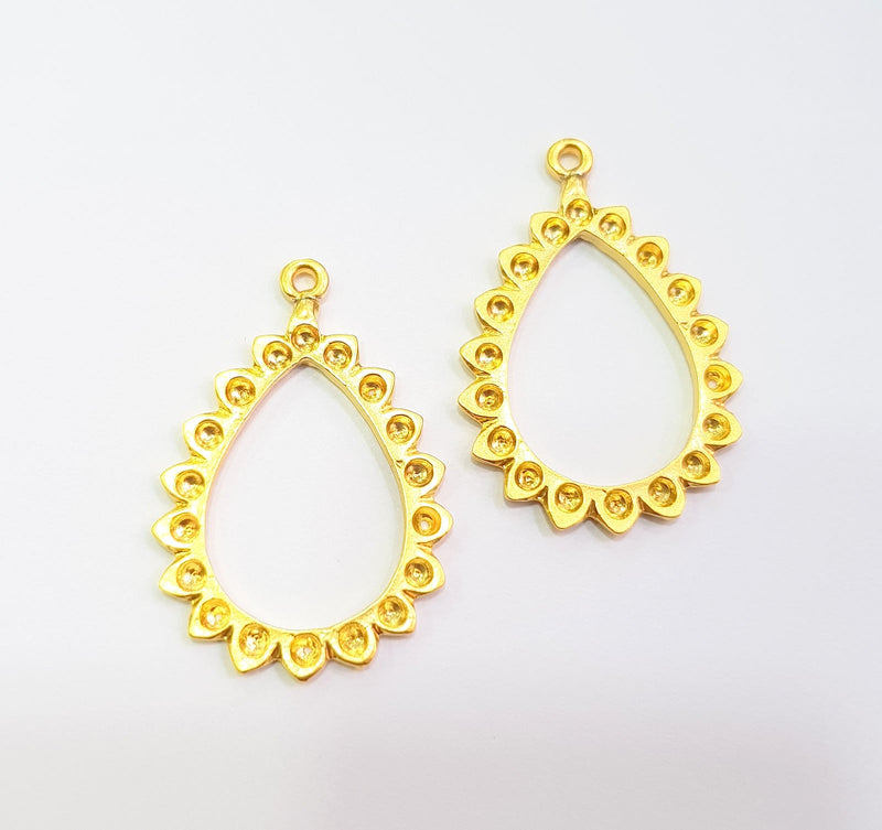 4 Gold Drop Charm Gold Plated Charms  (35x23mm)  G8807