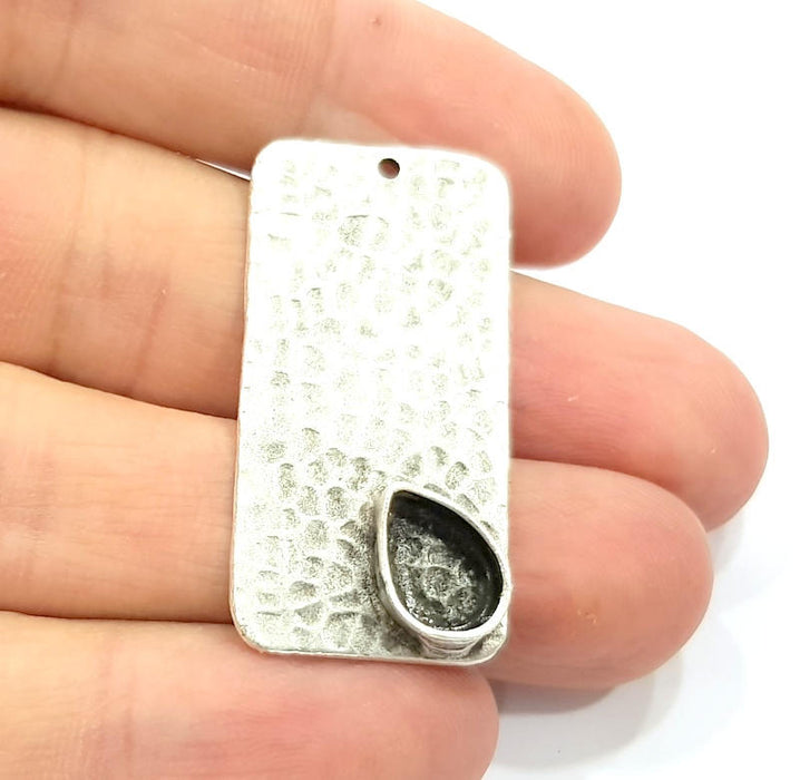 Silver Pendant Blank Mosaic Base Blank inlay Blank Necklace Blank Resin Blank Mountings Antique Silver Plated Brass ( 40x20mm )  G9494