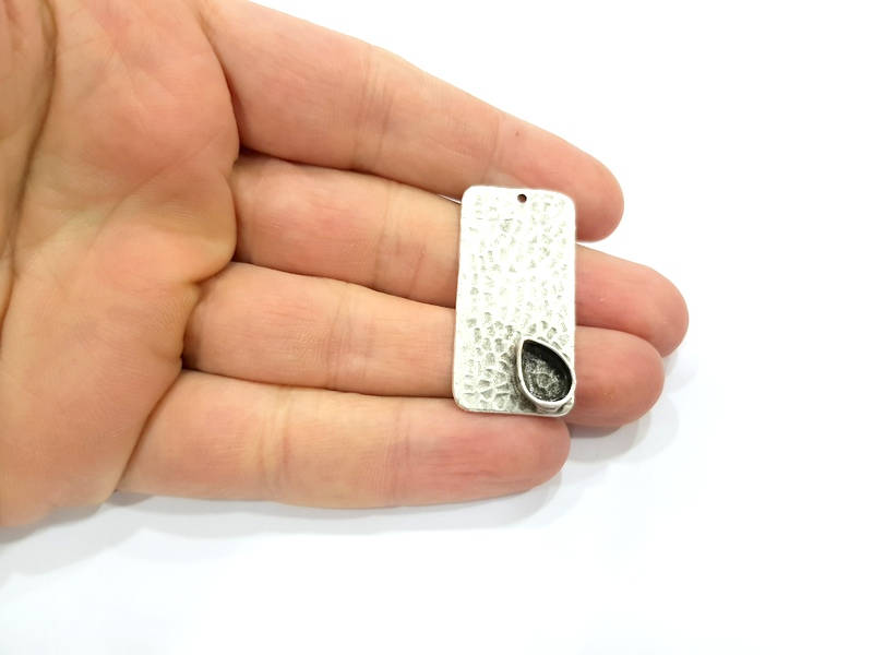 Silver Pendant Blank Mosaic Base Blank inlay Blank Necklace Blank Resin Blank Mountings Antique Silver Plated Brass ( 40x20mm )  G9494