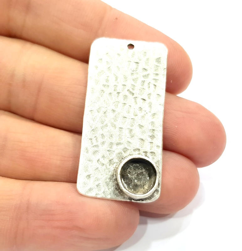 Silver Pendant Blank Mosaic Base Blank inlay Blank Necklace Blank Resin Blank Mountings Antique Silver Plated Brass ( 40x20mm )  G9496