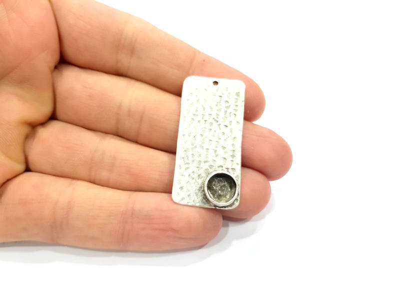 Silver Pendant Blank Mosaic Base Blank inlay Blank Necklace Blank Resin Blank Mountings Antique Silver Plated Brass ( 40x20mm )  G9496