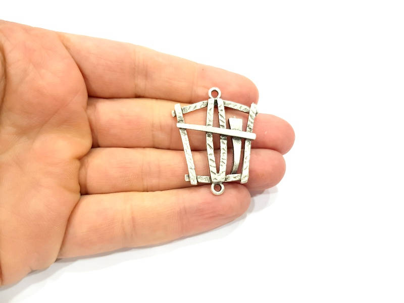 2 Silver Charms Antique Silver Plated Connector (40x32mm) G9497