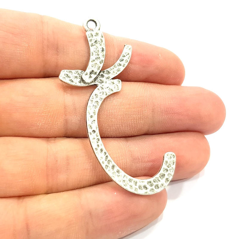 2 Silver Charms Antique Silver Plated Pendant (59x20mm) G8815