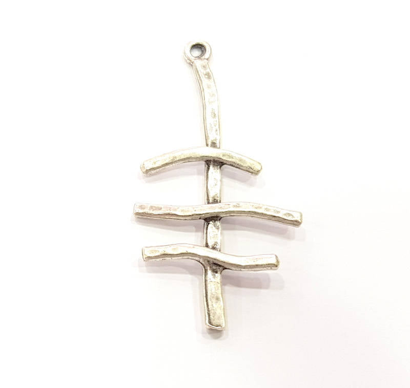 2 Silver Pendant Antique Silver Plated Pendant (57x28mm) G8819