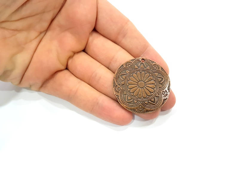 Antique Copper Medallion Pendant Antique Copper Plated Pendant (41mm) G8826