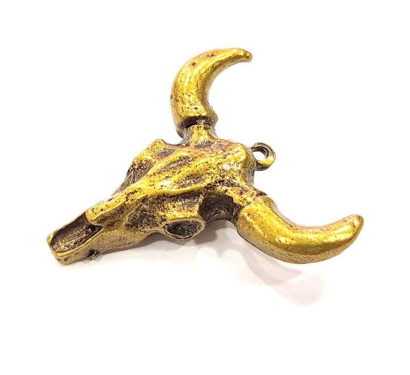 Ox Head Skull Pendant Antique Bronze Plated Pendant (44x42mm) G8827