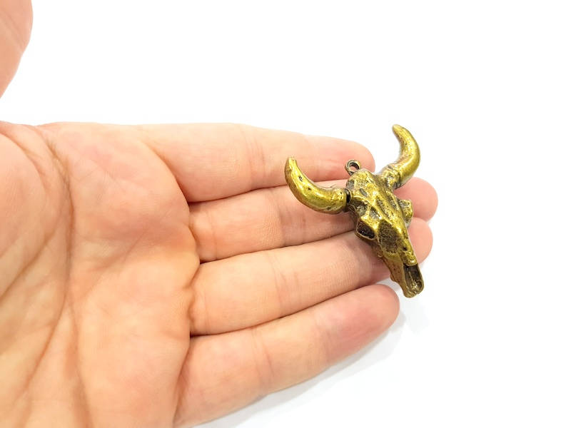 Ox Head Skull Pendant Antique Bronze Plated Pendant (44x42mm) G8827