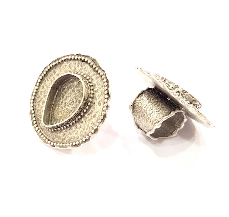 Silver Ring Blank Base Bezel Settings Cabochon Base Mountings Adjustable (25x18mm Blank) Antique Silver Plated Brass G8833