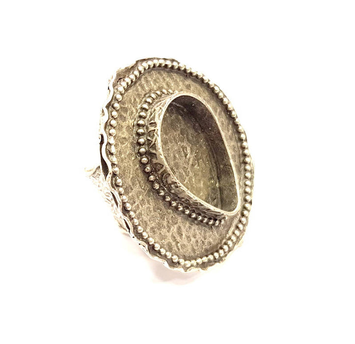 Silver Ring Blank Base Bezel Settings Cabochon Base Mountings Adjustable (25x18mm Blank) Antique Silver Plated Brass G8833