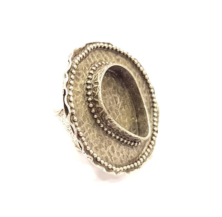 Silver Ring Blank Base Bezel Settings Cabochon Base Mountings Adjustable (25x18mm Blank) Antique Silver Plated Brass G8833