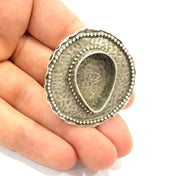 Silver Ring Blank Base Bezel Settings Cabochon Base Mountings Adjustable (25x18mm Blank) Antique Silver Plated Brass G8833