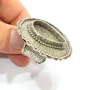 Silver Ring Blank Base Bezel Settings Cabochon Base Mountings Adjustable (25x18mm Blank) Antique Silver Plated Brass G8833