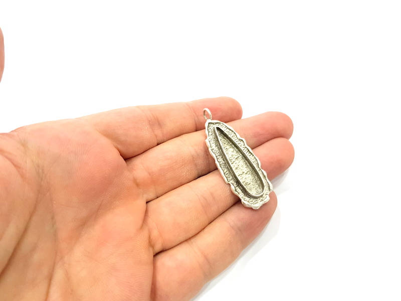 Silver Pendant Blank Mosaic Base Blank inlay Blank Necklace Blank Resin Blank Mountings Antique Silver Plated Brass ( 49x19mm )  G8835