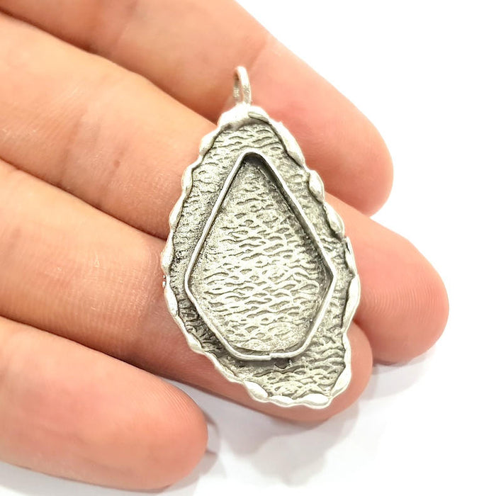 Silver Pendant Blank Mosaic Base Blank inlay Blank Necklace Blank Resin Blank Mountings Antique Silver Plated Brass ( 47x25mm )  G8836