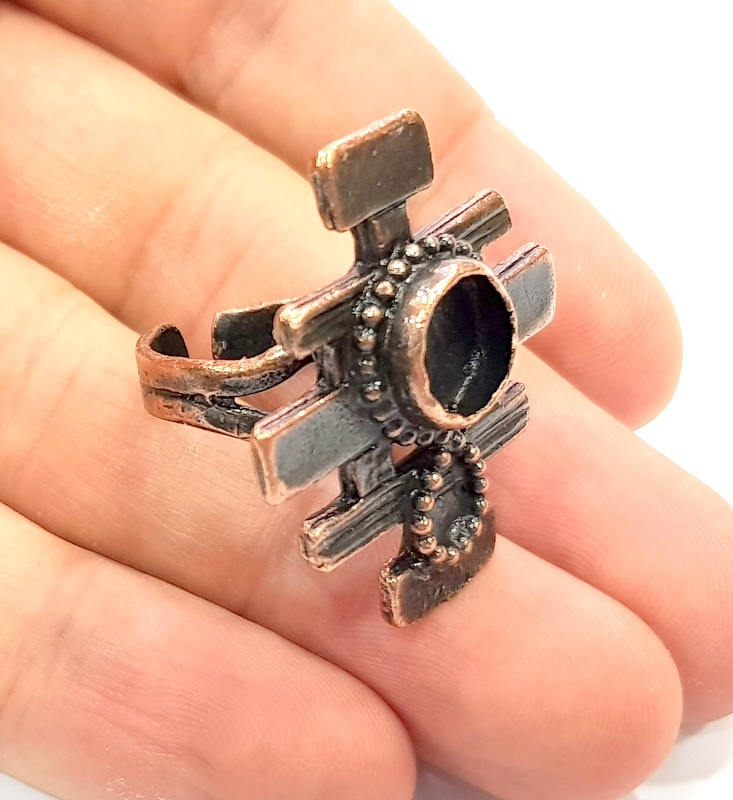 Copper Ring Blank inlay Ring Blank Mosaic Ring Bezel Base Settings Cabochon Mountings (10mm blank ) Antique Copper Plated Brass G8842
