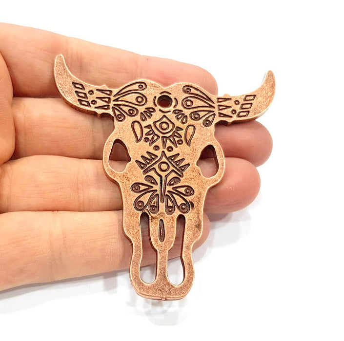 Large Ox Head Skull Pendant Antique Copper Plated Pendant (72x69mm)  G12197