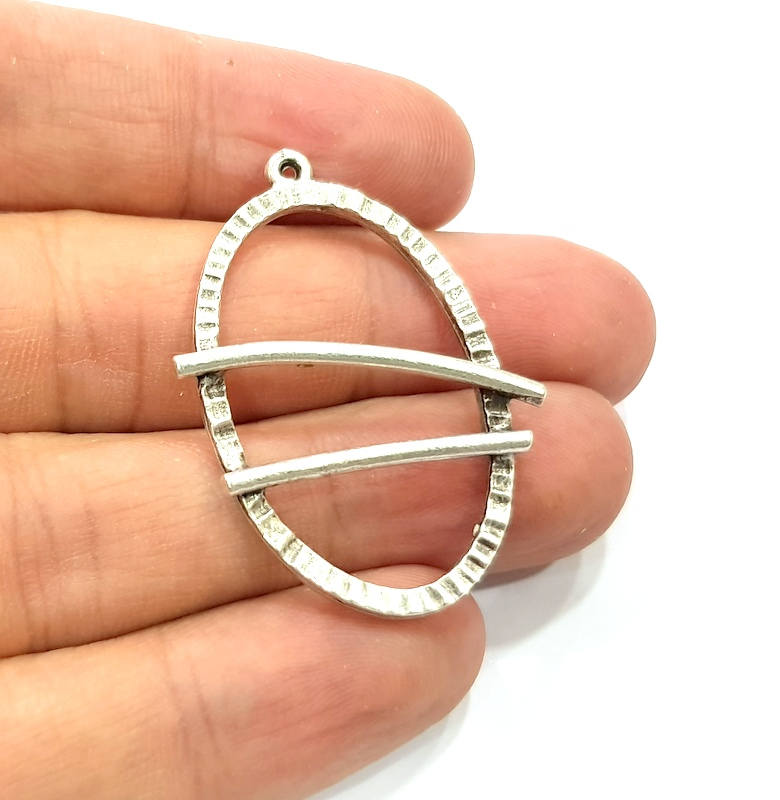 4 Silver Charms Antique Silver Plated Connector (41x31mm) G15418