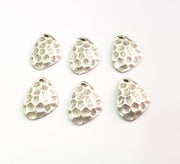 6 Silver Charm Antique Silver Plated Hammered Charm (19x15mm) G8851