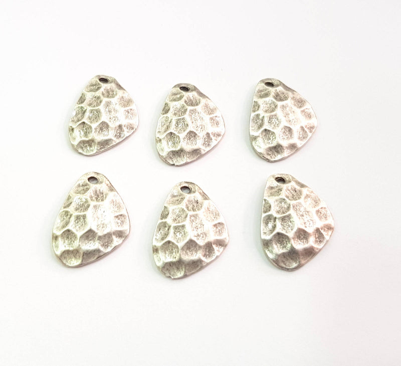 6 Silver Charm Antique Silver Plated Hammered Charm (19x15mm) G8851