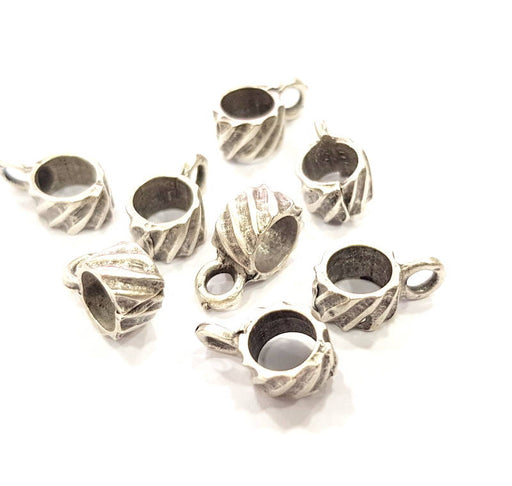 10 Silver Bail Findings Antique Silver Plated Findings (13x8mm) G8856
