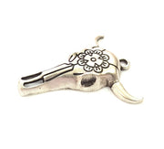 2 Ox Head Skull Pendant Silver Pendant Antique Silver Plated Pendant (42x35mm) G8918