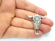 2 Ox Head Skull Pendant Silver Pendant Antique Silver Plated Pendant (42x35mm) G8918