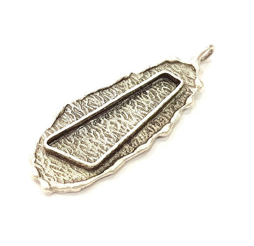 Silver Pendant Blank Mosaic Base Blank inlay Blank Necklace Blank Resin Blank Mountings Antique Silver Plated Brass ( 50x19mm )  G9099