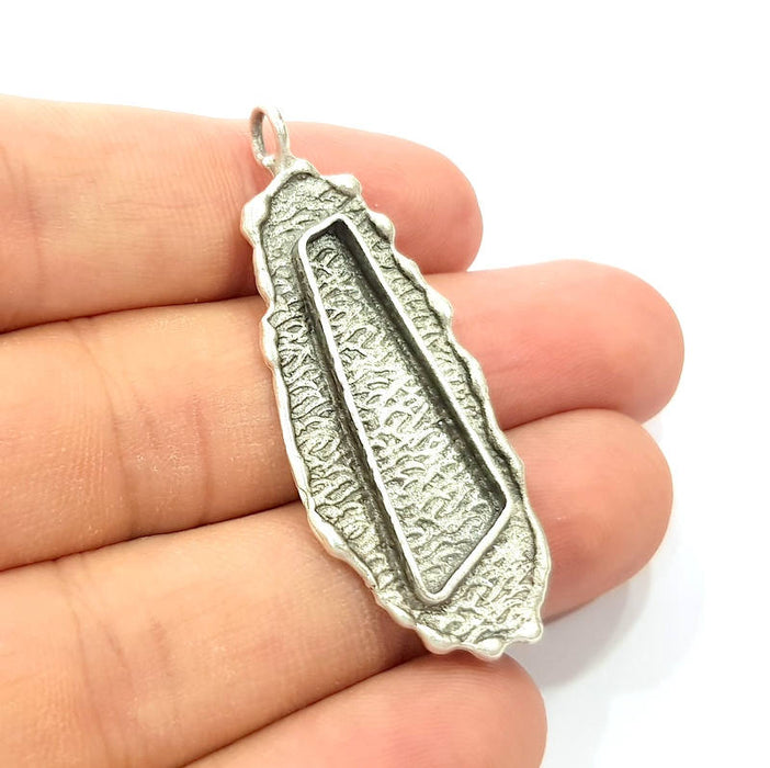 Silver Pendant Blank Mosaic Base Blank inlay Blank Necklace Blank Resin Blank Mountings Antique Silver Plated Brass ( 50x19mm )  G9099