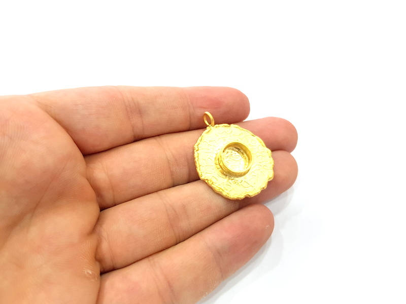Gold Pendant Blank Base Setting Necklace Blank Resin Blank Mountings Gold Plated Brass ( 28mm blank ) G8922
