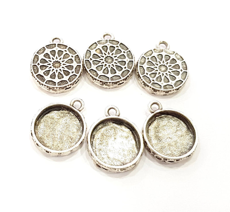 4 Silver Pendant Blank Mosaic Base Blank inlay Blank Necklace Blank Resin Blank Mountings Antique Silver Plated  (17mm blank)  G8929