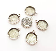 4 Silver Pendant Blank Mosaic Base Blank inlay Blank Necklace Blank Resin Blank Mountings Antique Silver Plated  (17mm blank)  G8929