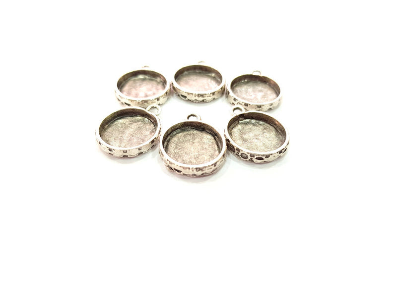 4 Silver Pendant Blank Mosaic Base Blank inlay Blank Necklace Blank Resin Blank Mountings Antique Silver Plated  (17mm blank)  G8929