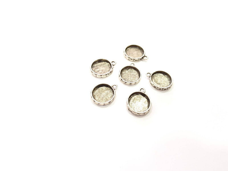 4 Silver Pendant Blank Mosaic Base Blank inlay Blank Necklace Blank Resin Blank Mountings Antique Silver Plated  (17mm blank)  G8929