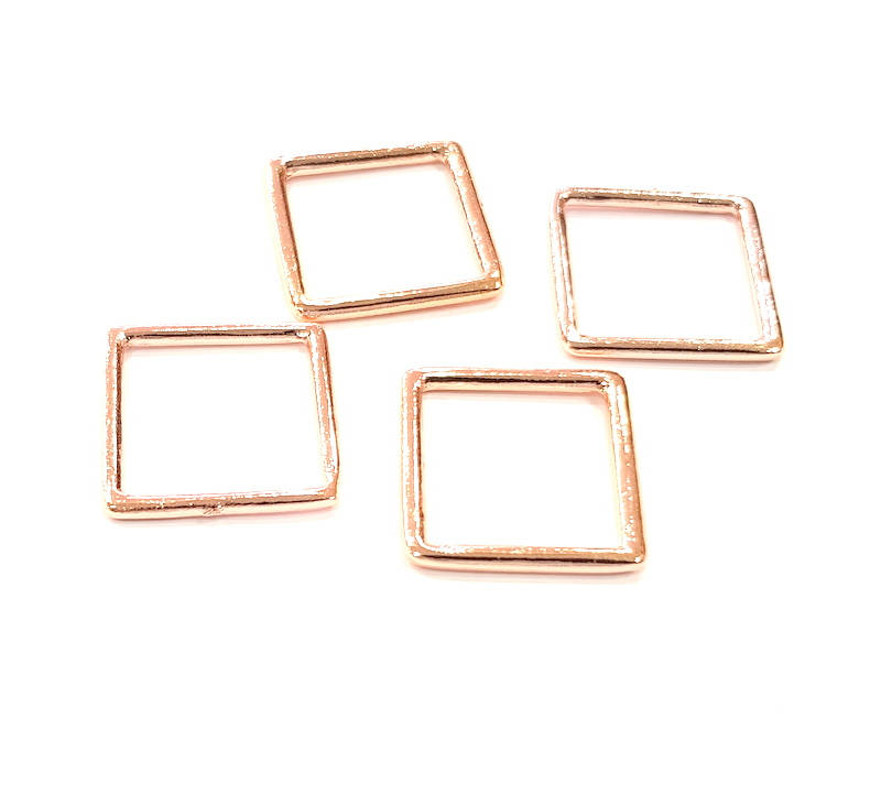 4 Rose Gold Square Charms Rose Gold Plated Connectors (22 mm)  G8936