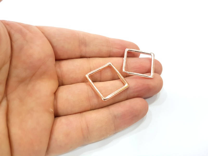 4 Rose Gold Square Charms Rose Gold Plated Connectors (22 mm)  G8936