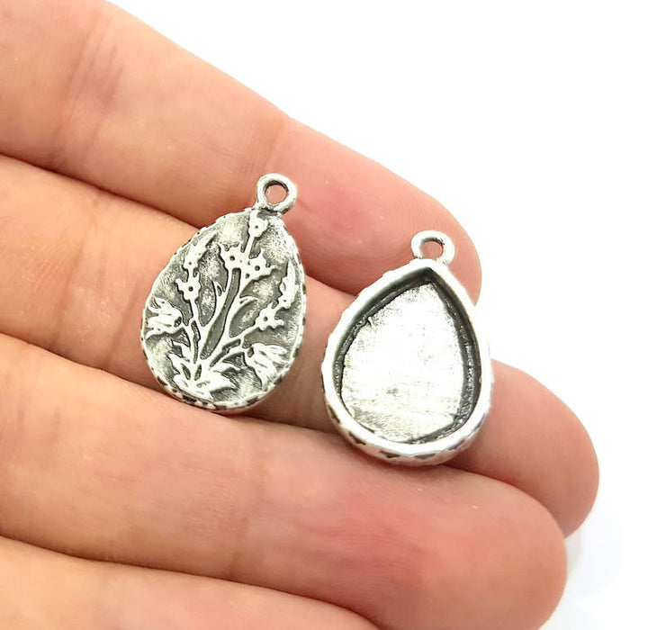 6 Silver Pendant Blank Mosaic Base Blank inlay Blank Necklace Blank Resin Blank Mountings Antique Silver Plated  (18x13mm blank)  G8930