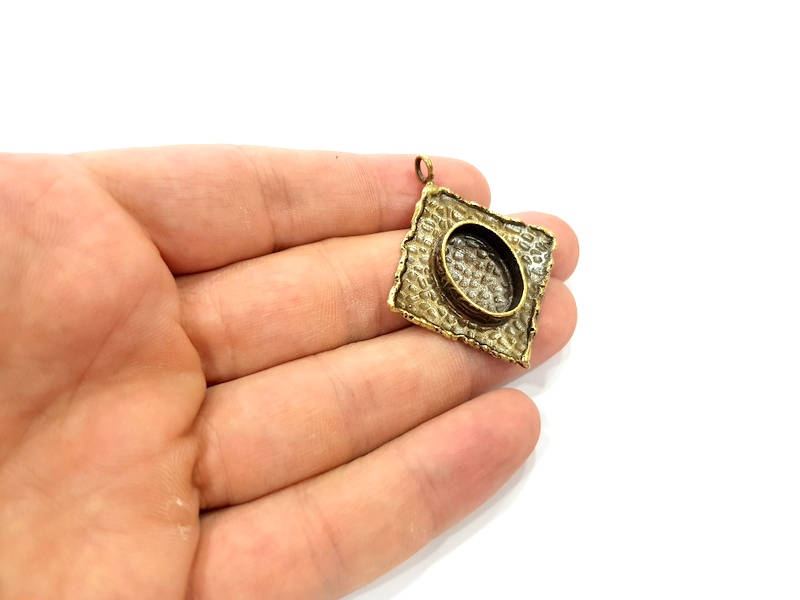 Antique Bronze Pendant Blank inlay Blank Mosaic Blank Resin Blank Bezel Base Setting Mountings Antique Bronze Plated Brass ( 44x39mm ) G8955