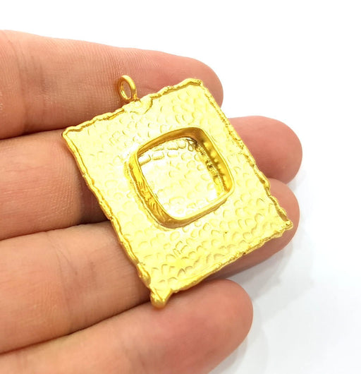 Gold Pendant Blank Necklace Blank Resin Blank Mosaic Blank İnlay Blank Mountings Bezel Base Gold Plated Brass  (37x34mm blank ) G8968